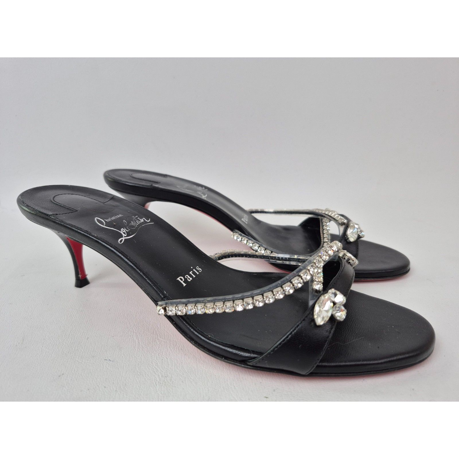 Christian Louboutin Women's Black Crystal Simple Queenie Slide Sandal Size 38